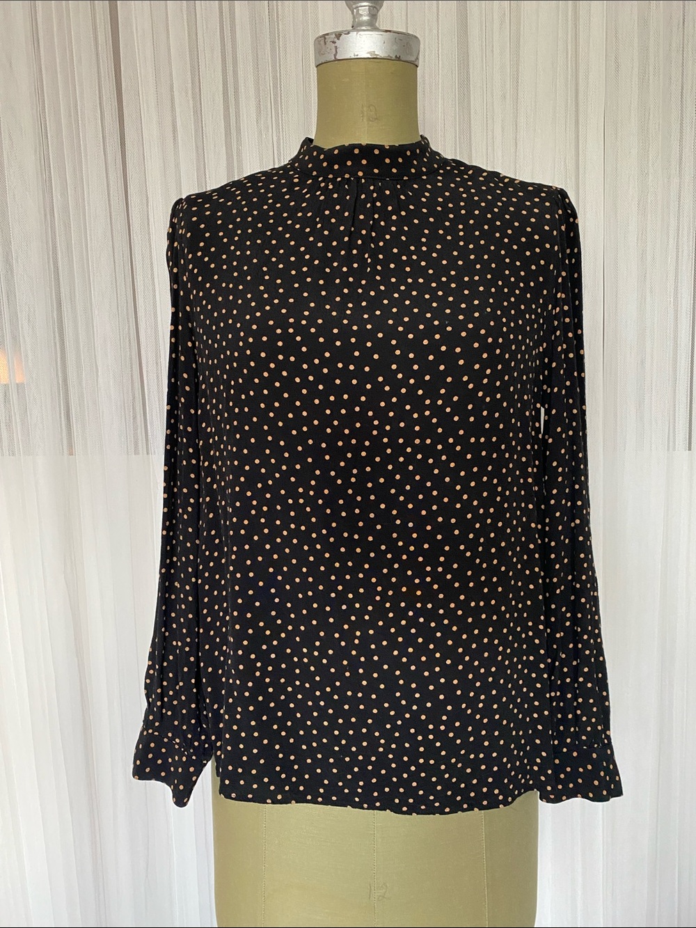 Saint James Black Polka Dot Long-Sleeve Blouse - Neutral Dot Print Size 6
